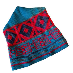 Igloos Vintage New Old Stock Wool Knit Beanie Hat, Teal/Red Geometric